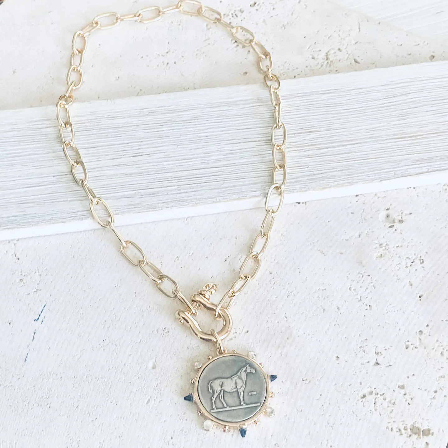 Horse Coin Shackle Necklace  Equestrian Derby  Jewelry