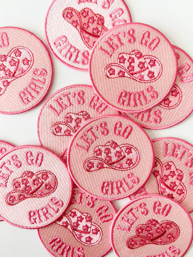 Pink Let's Go Girls Embroidered Iron-On Patch Western Nashville