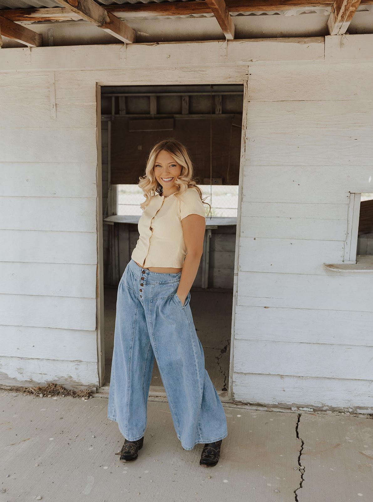 Button Front Ribbed Top - Custard