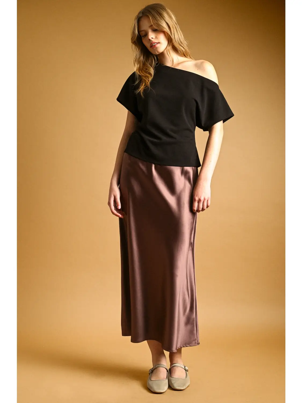 Satin Maxi Skirt - Brown