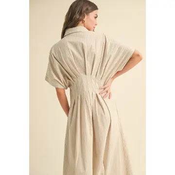 Striped Buttondown Shirt Dress - Tan Stripe