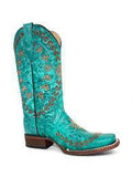 LD TURQUOISE/BOWN EMBROIDERY SQ. TOE L5505