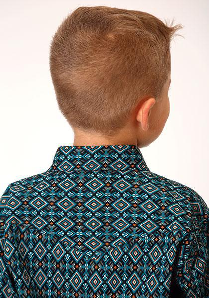 BOYS L/S SHIRT   PERFORMANCE Y/D ALLOVER PRINT -SNAP  1261 DIAMOND AZTEC PRINT