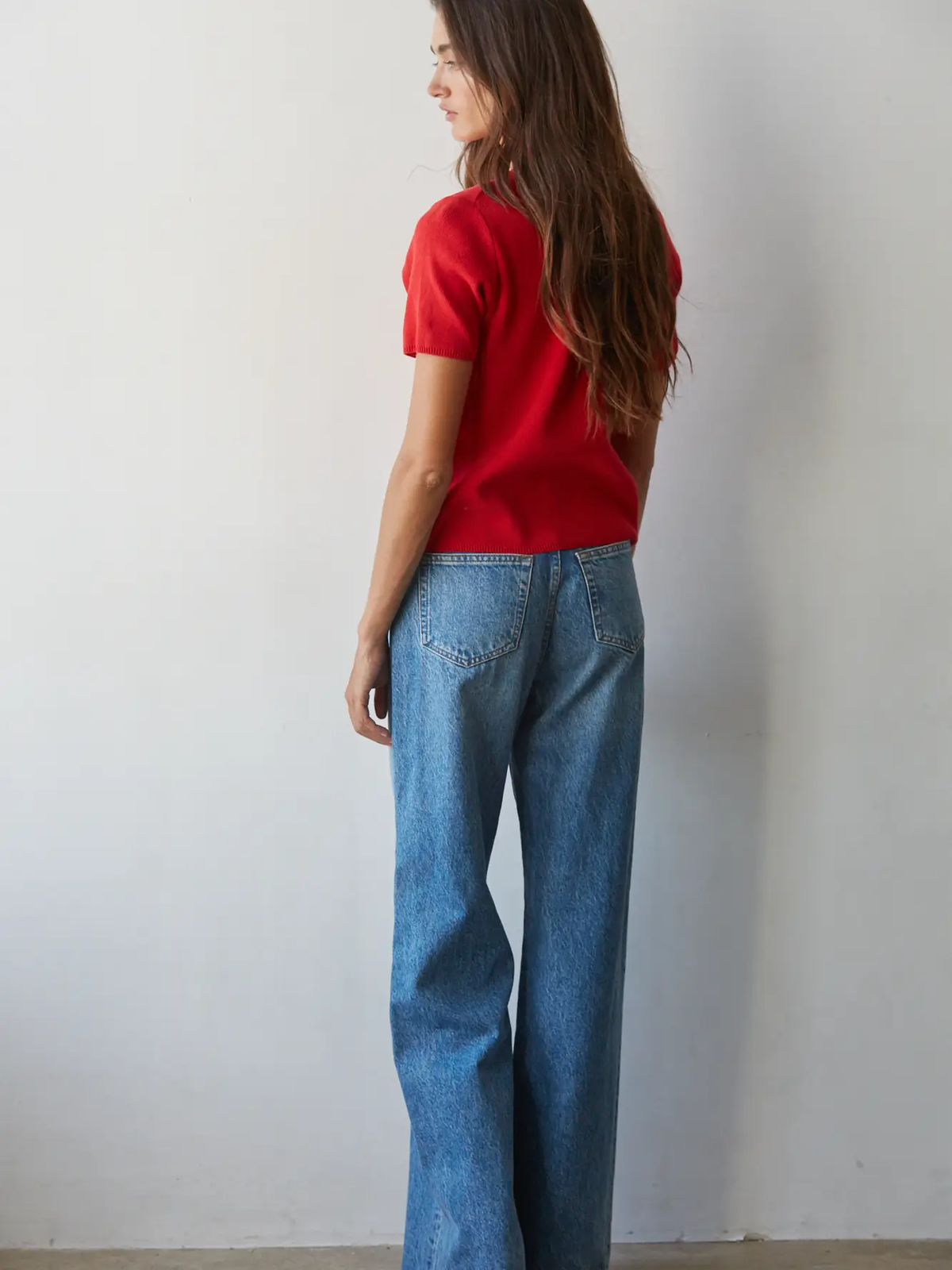 Knit Sweater Short Sleeve Button Down Top - RED