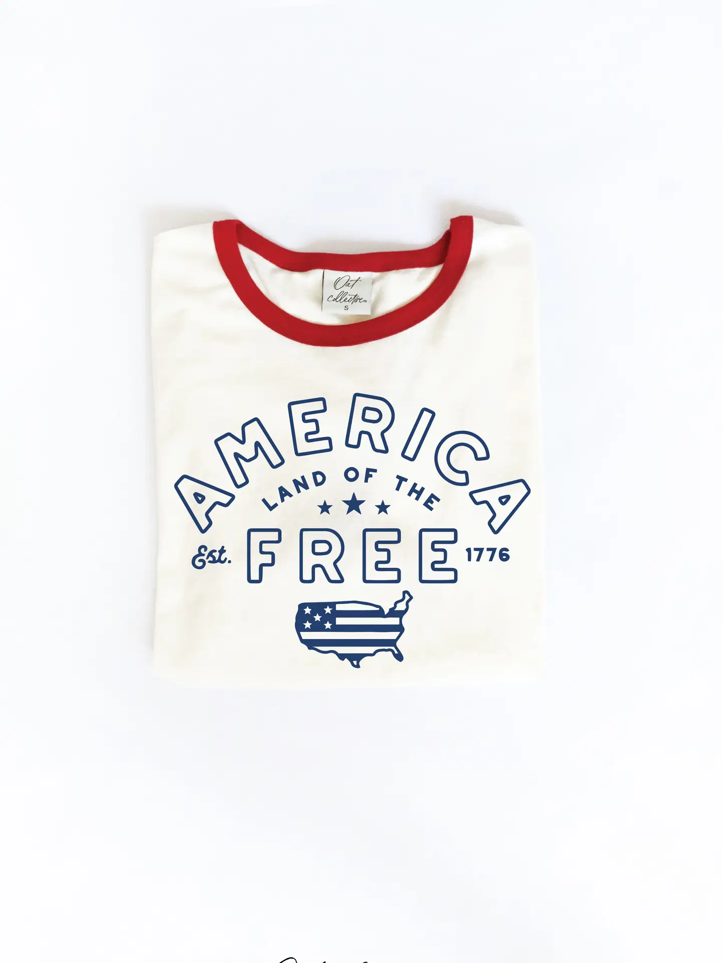 America Land of the Free Ringer Graphic Top - RED