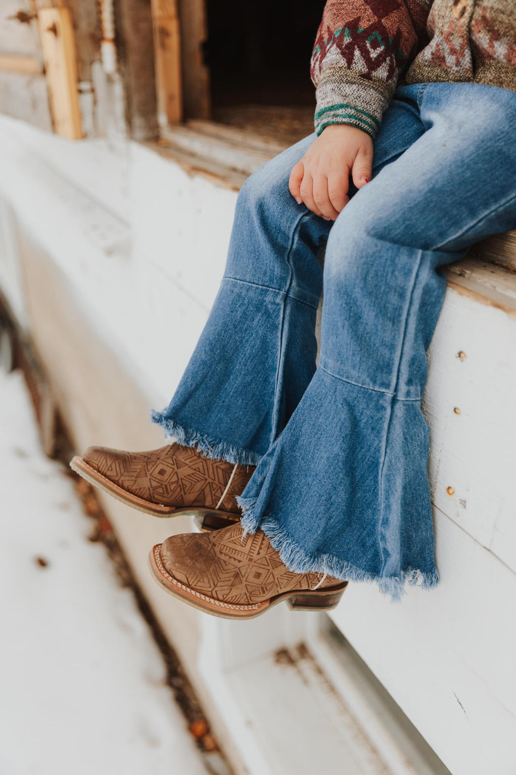 DARK BLUE STONE WASH BELL BOTTOM JEANS