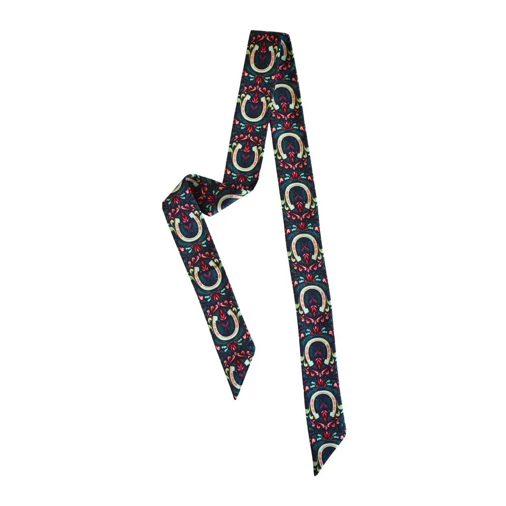 Holly & Horseshoes Christmas Twilly Scarf: Cowgirl Holiday Soft Satin Chiffon Scarf