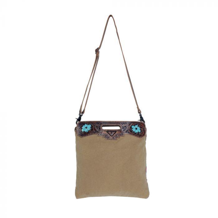 Myra Azure blossoms Hand-Tooled Bags - S-3369