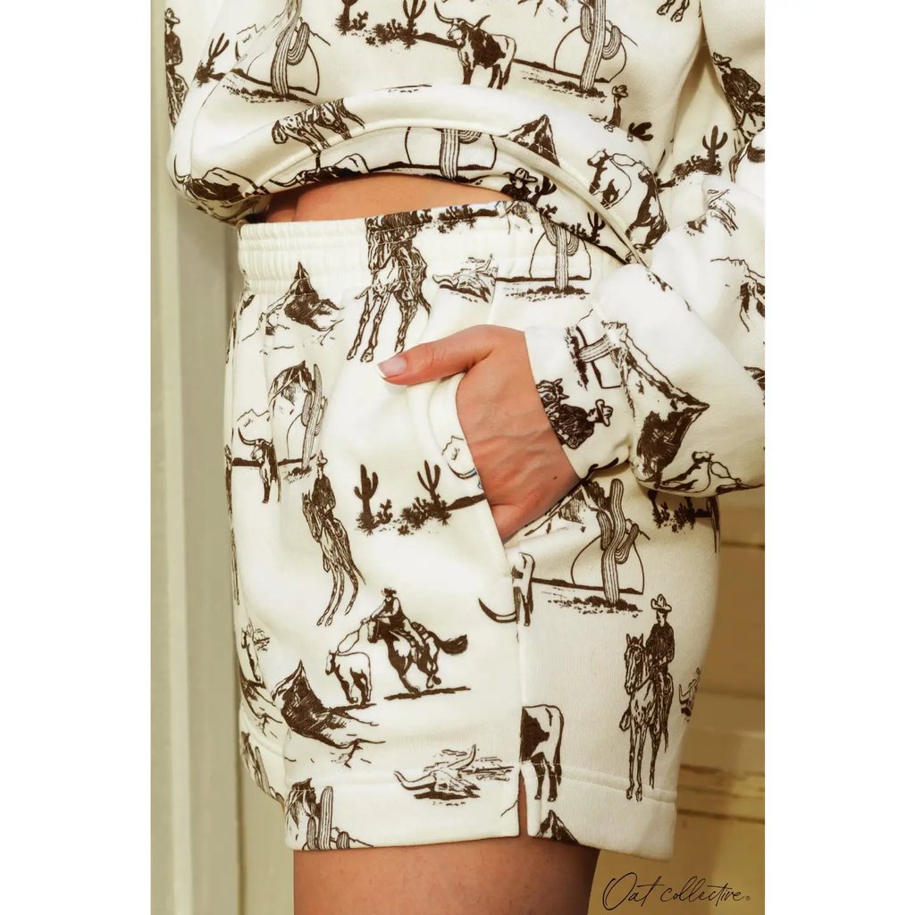 Western Printed Sweatshort/Sweatshirt Matching Set