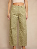 Mid-Rise Summer Graphic Wide Leg Pants - LIGHT GREEN