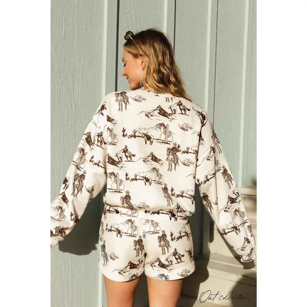 Western Printed Sweatshort/Sweatshirt Matching Set