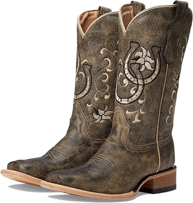 TN BLACK / BONE HORSESHOE EMBROIDERY SQ. TOE J7115