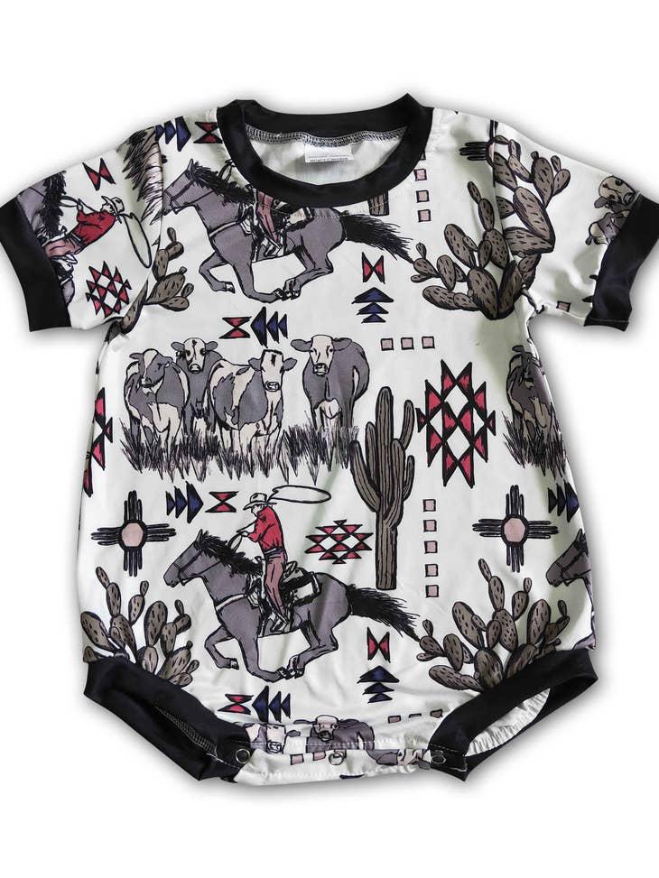 SHORT SLEEVE CACTUS COW AZTEC ROMPER