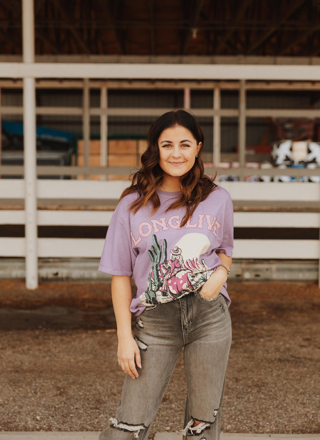 LONG LIVE COWGIRLS RHINESTONE WASHED GRAPHIC T-SHIRT - LAVENDER (OVERSIZED)