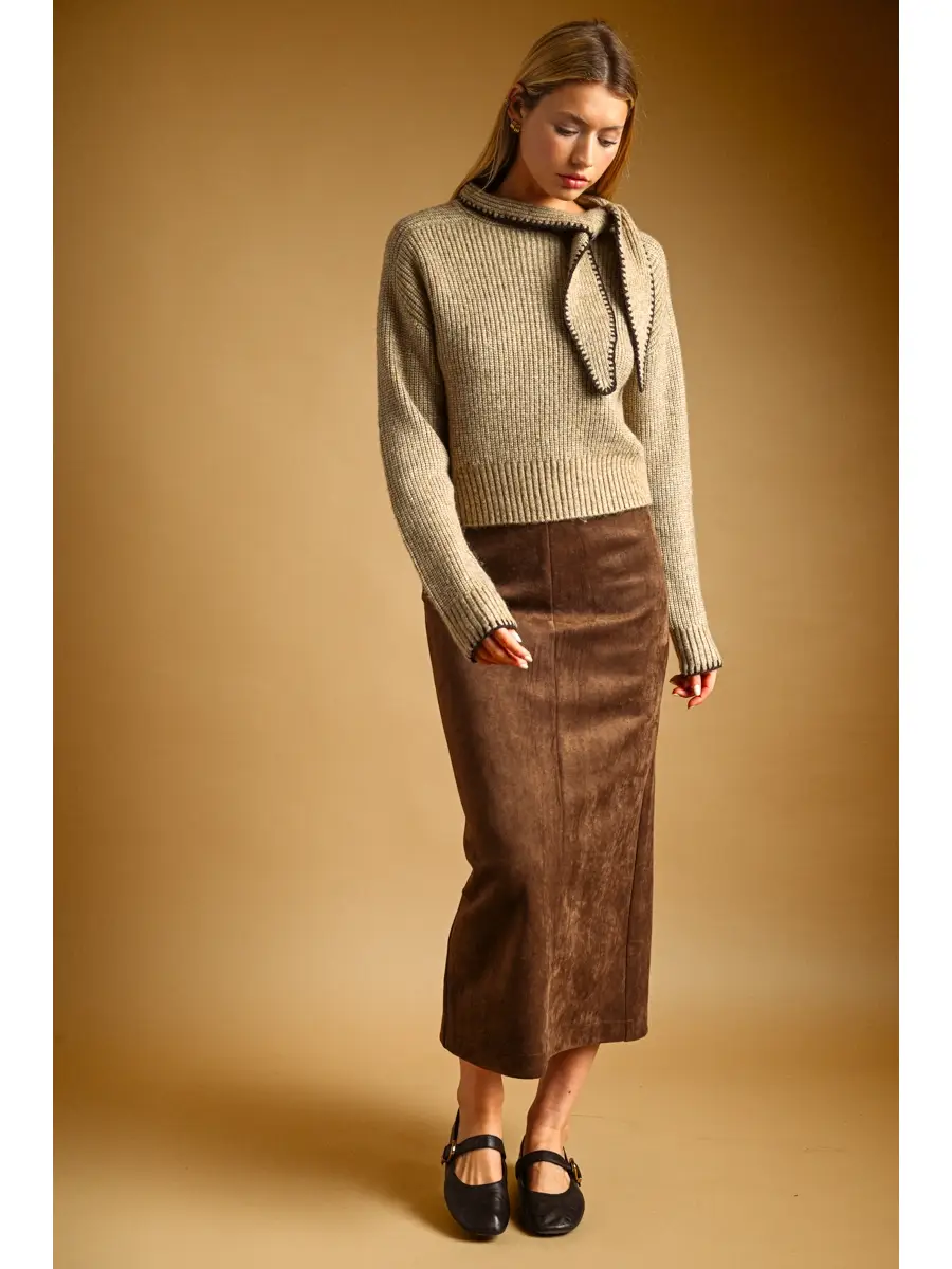 Suede Straight Skirt - COFFEE