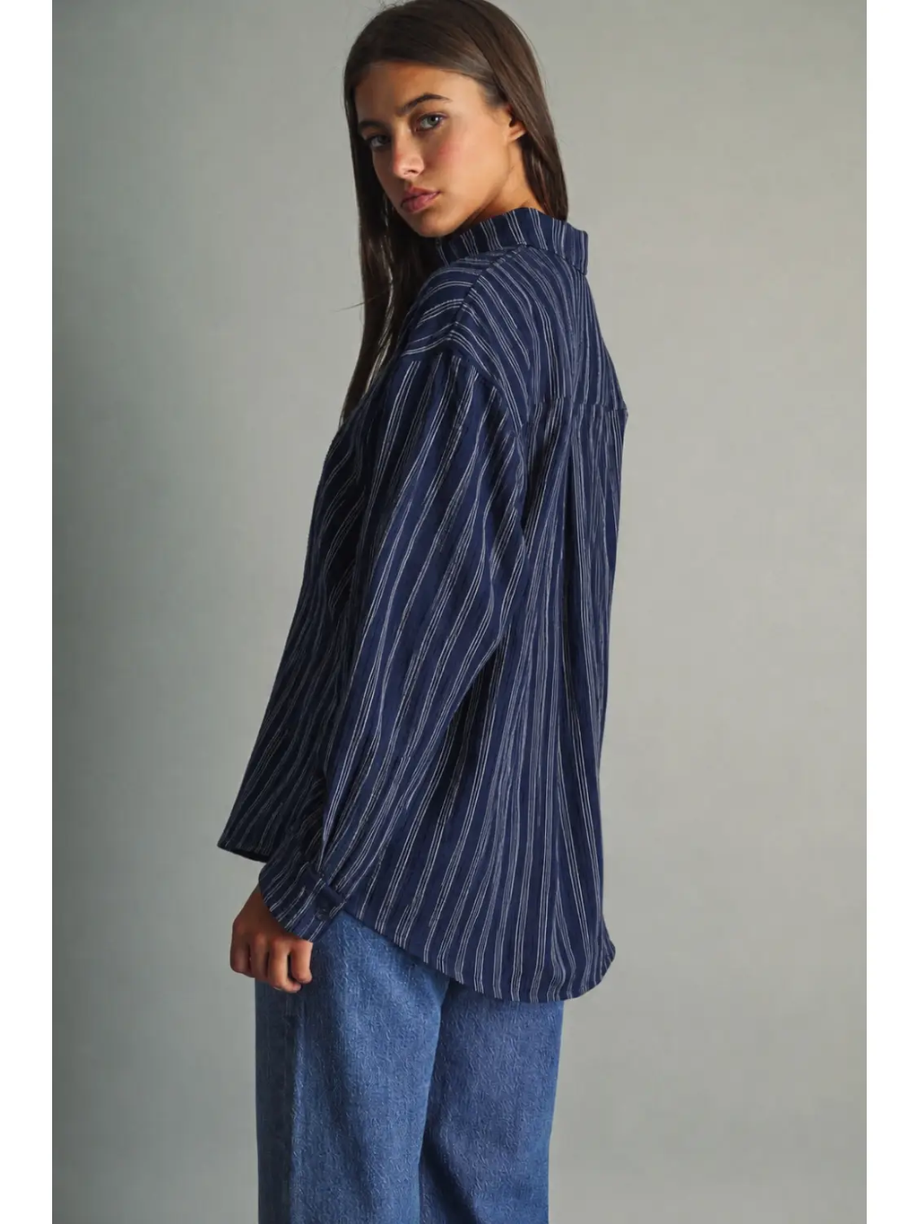 Brush Line Effect Button Down Shirts - NAVY