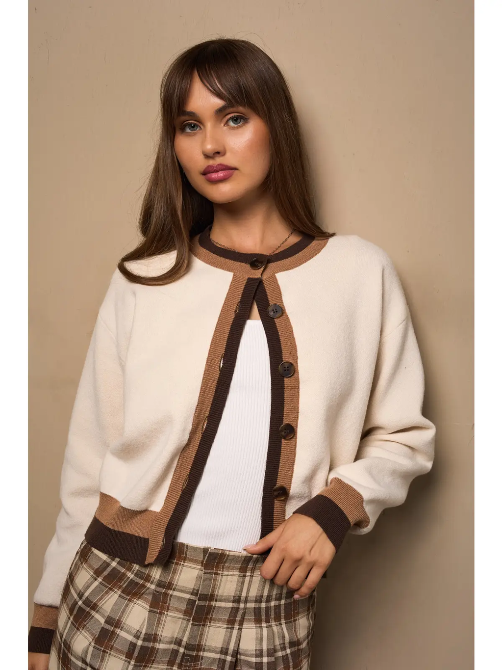 Two Tone Contrast Detail Cardigan