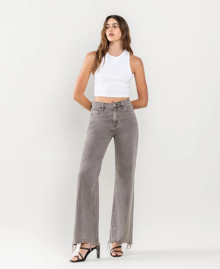90's Vintage Super High Rise Hem Detail Flare Jeans - Smokey Olive