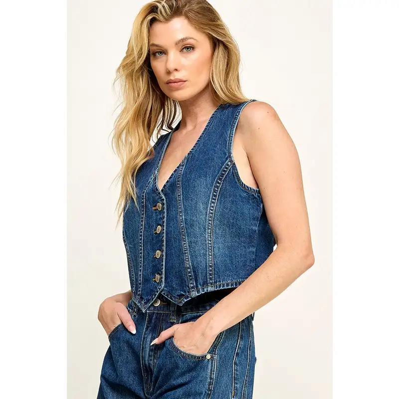 Fancy Dark Wash Denim Waistcoat Vest