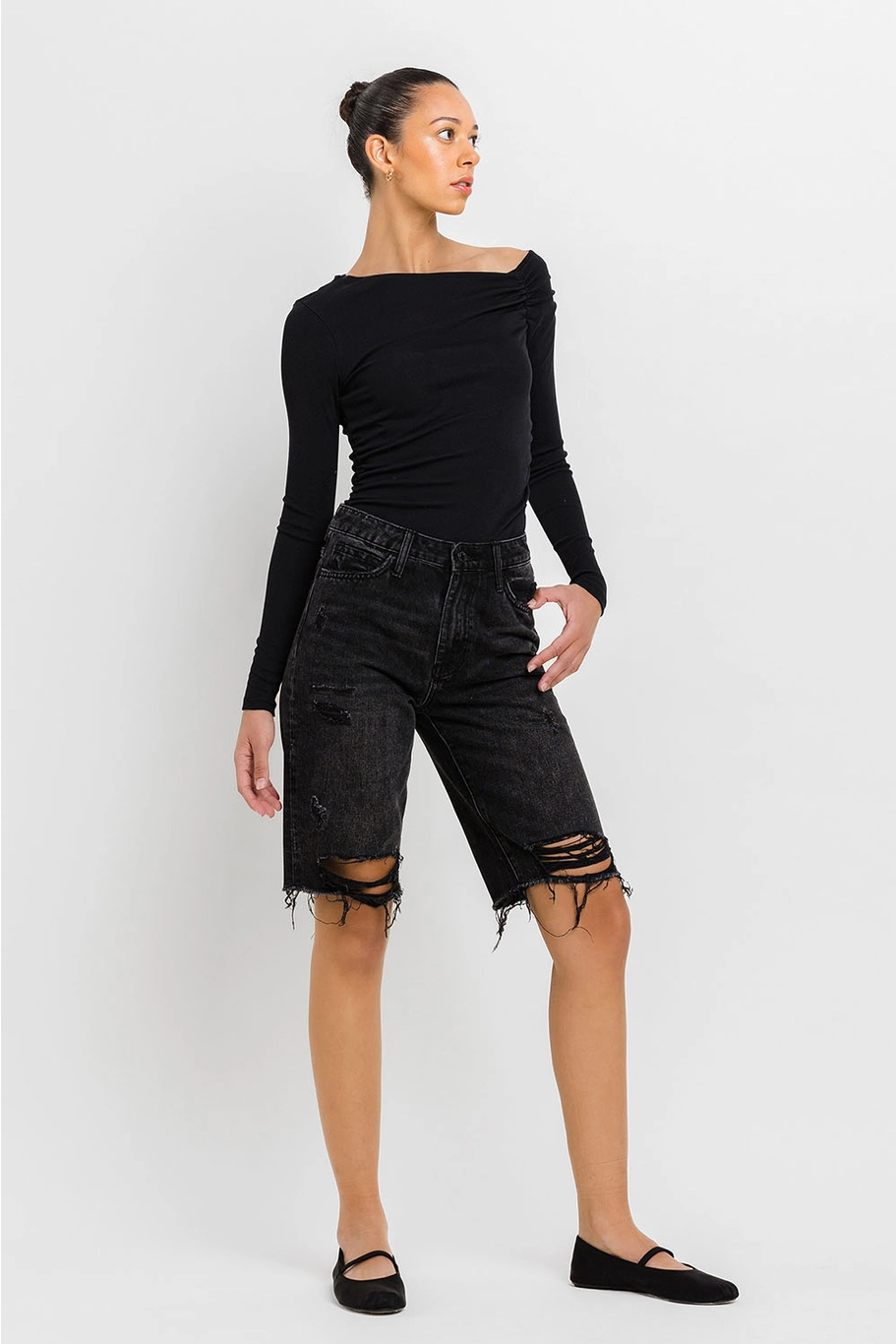 SUPER HIGH RISE BERMUDA RELAXED SHORTS | TAMMIE