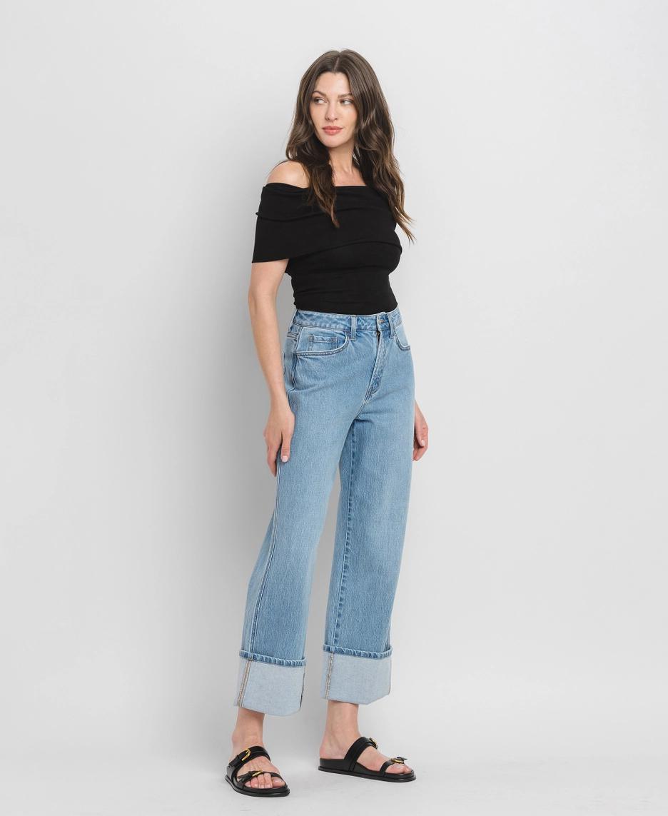 Super High Rise Cuff Baggy Straight Jeans | Enrapture