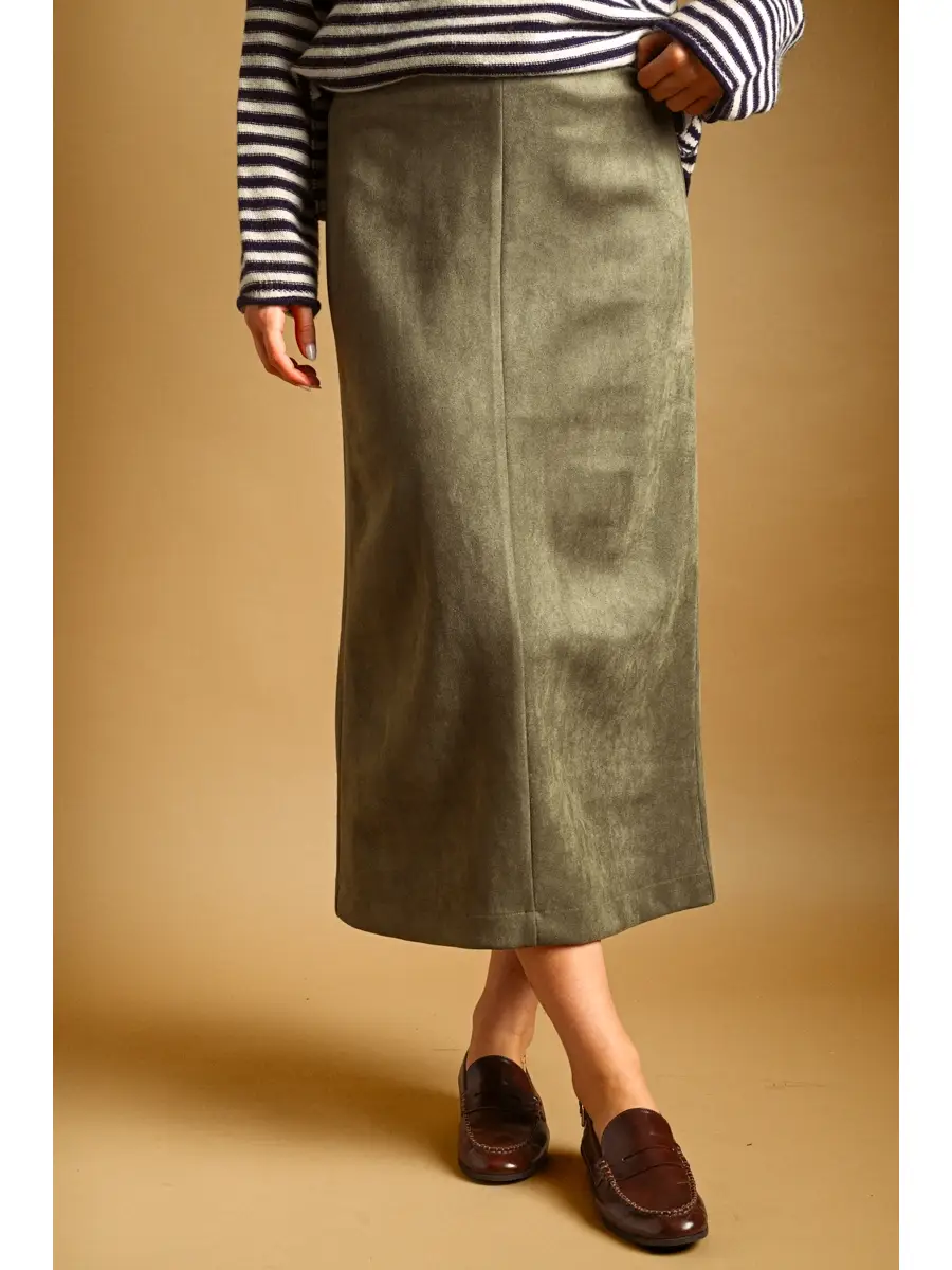 Suede Straight Skirt - PISTACHIO