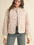 Floral Quilted Jacket with Ribbon Detail - IVORY PINK FLORAL