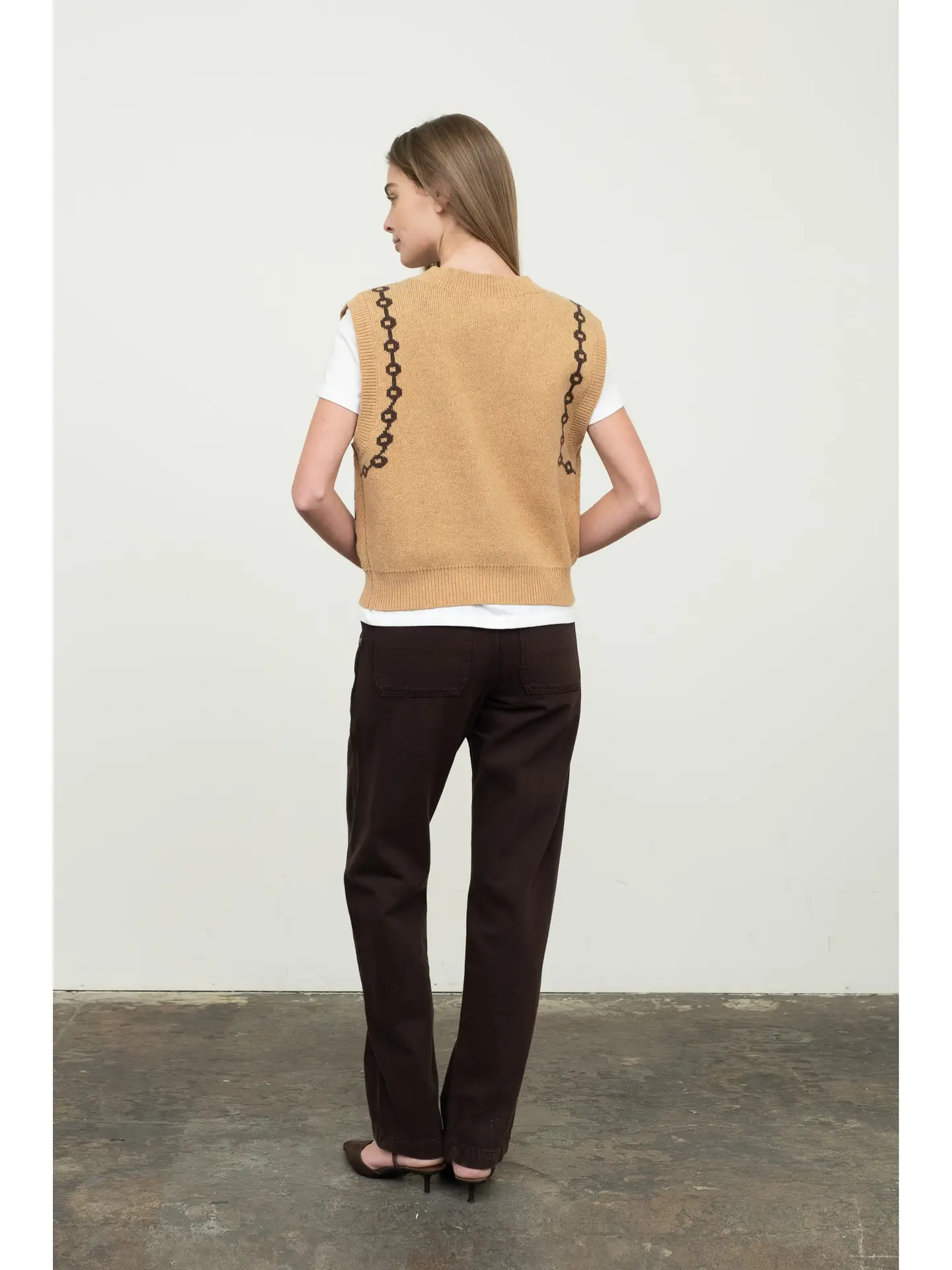 Jacquard Horse V-Neck Sleeveless Knit Vest