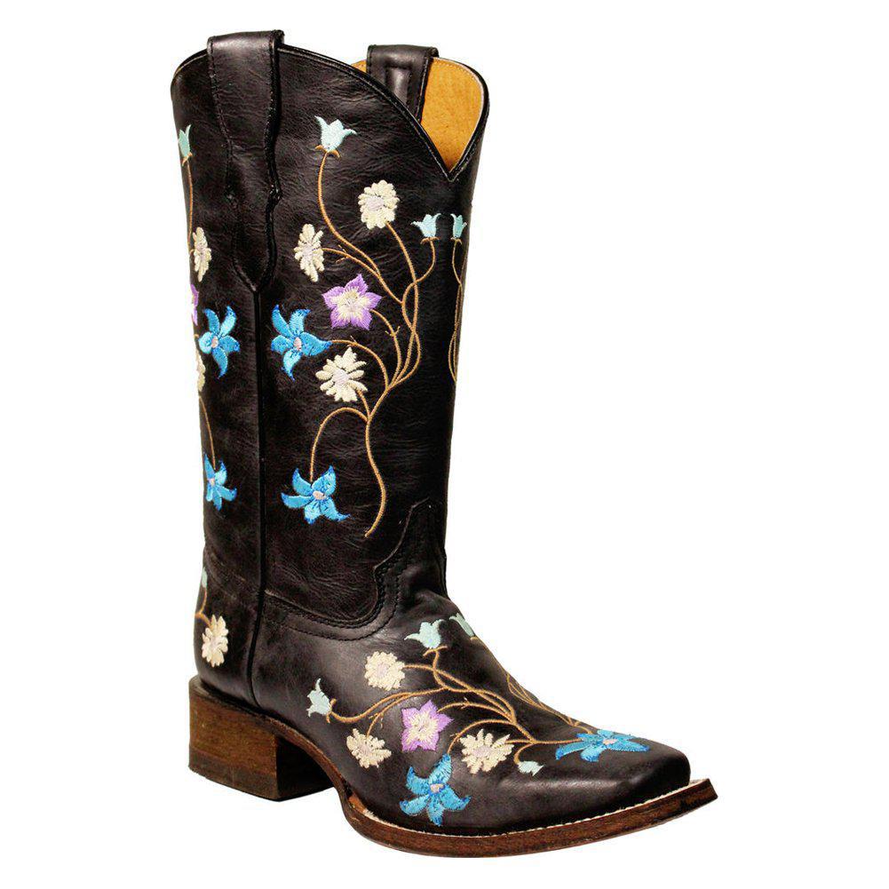 TN BLACK - MULTICOLOR FLOWERED EMBROIDERY SQ. TOE E1197