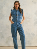 Denim Utility Jumpsuit with Ruffled Detail
