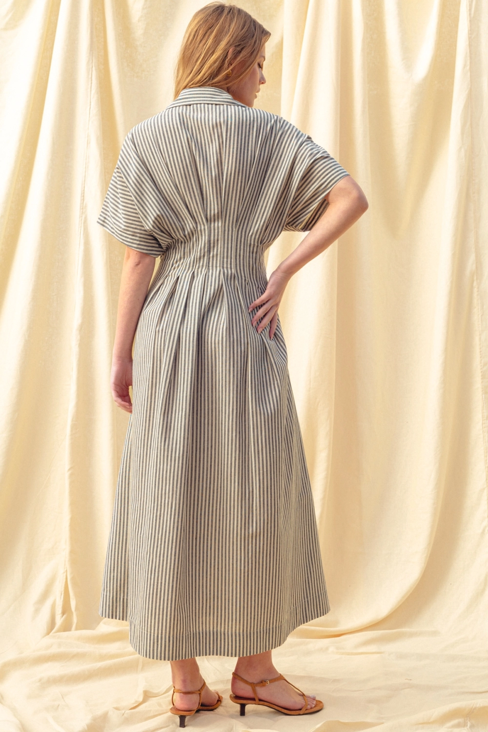 Striped Buttondown Shirt Dress - Navy Stripe