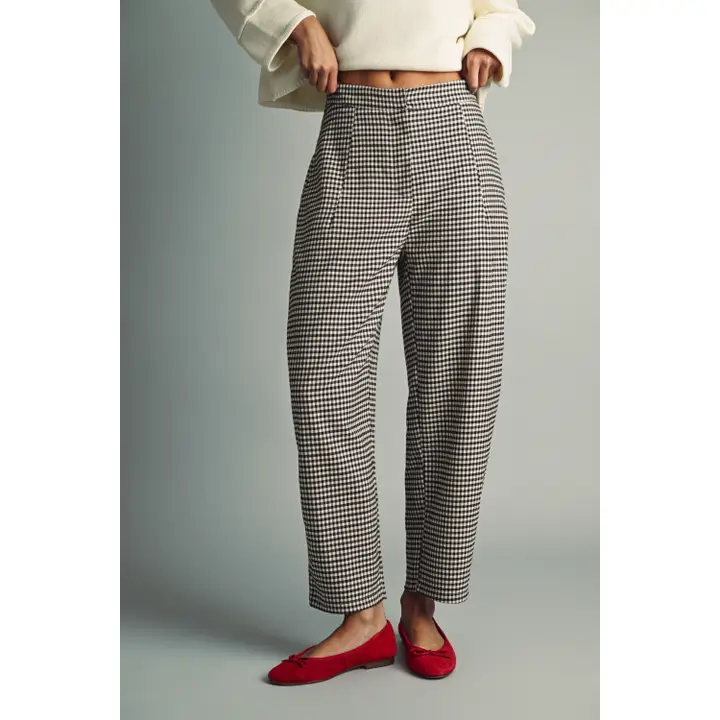 Plaid Pattern Barrel Pants