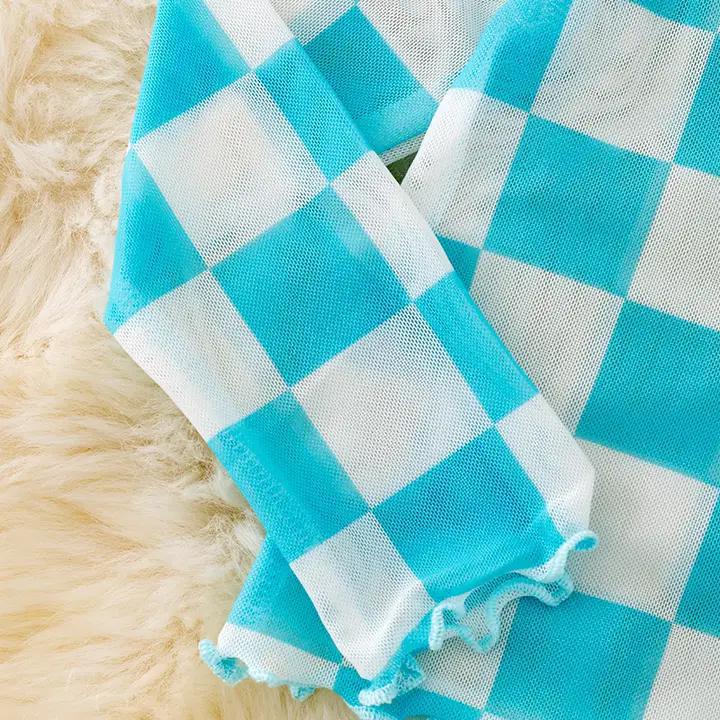Aqua & White Checkered Mesh Top