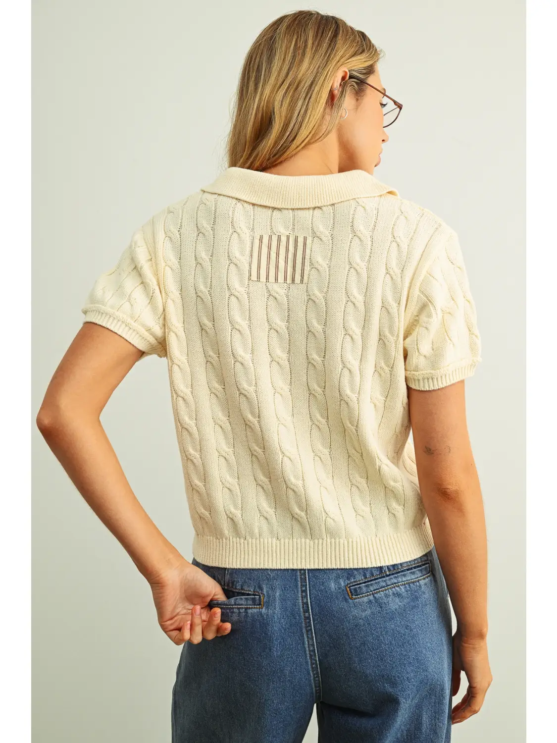 Short Sleeve Cable Knitted Polo Shirts - BEIGE/BROWN