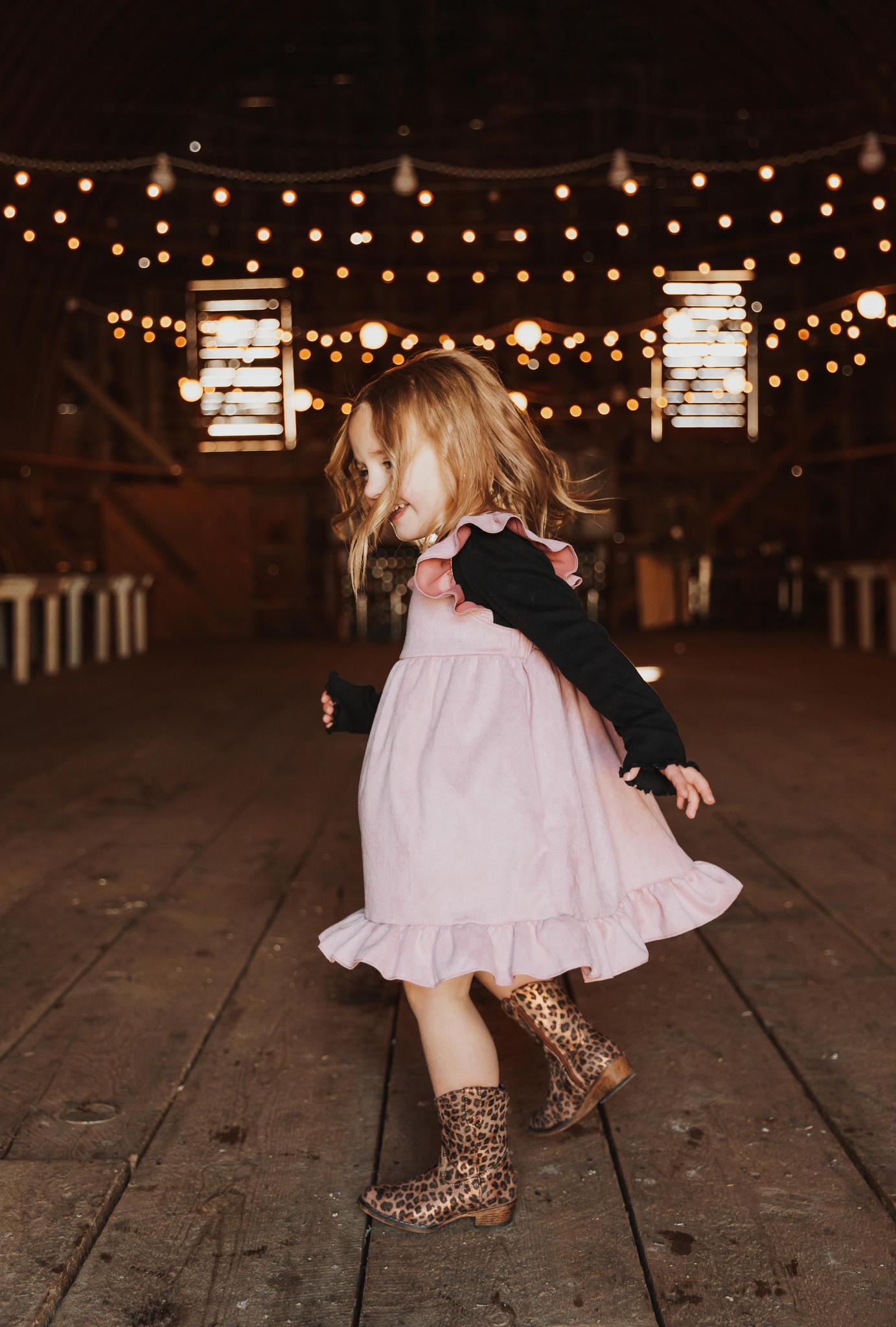 GIRLS PINK SUEDE RUFFLE GIRLS DRESS
