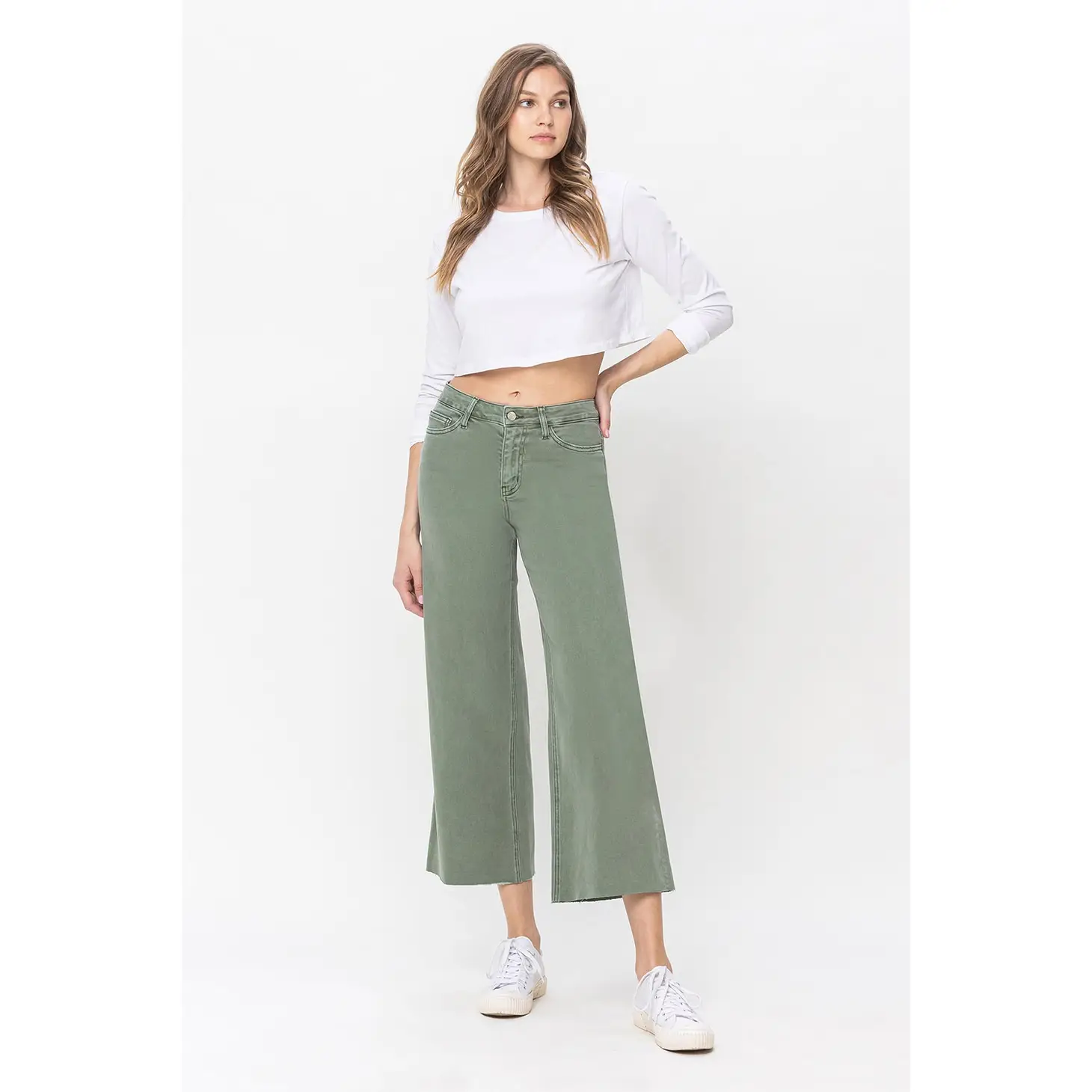 HIGH RISE CROP WIDE LEG | ARMY GREEN