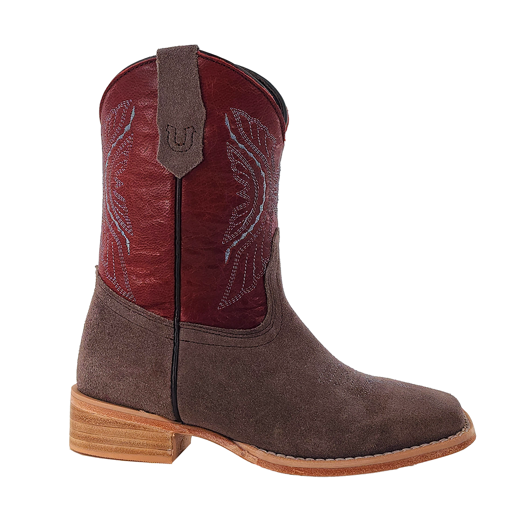 R. Watson Kid's Charcoal Rough Out / Dark Cherry Cowhide Boot