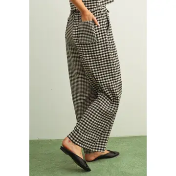 Mixed Gingham Straight Pants - Black/Cream