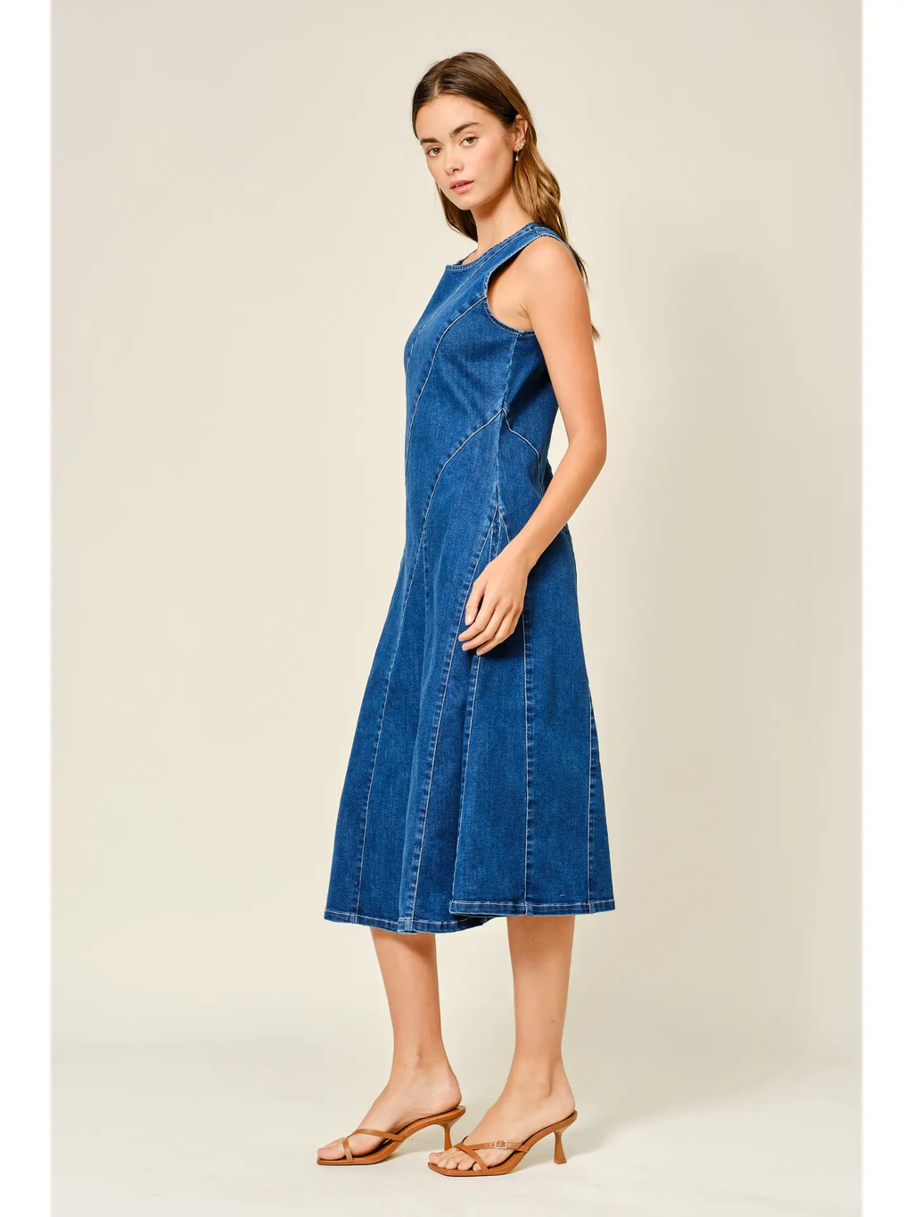 Stretch Mermaid Line Denim Midi Dress