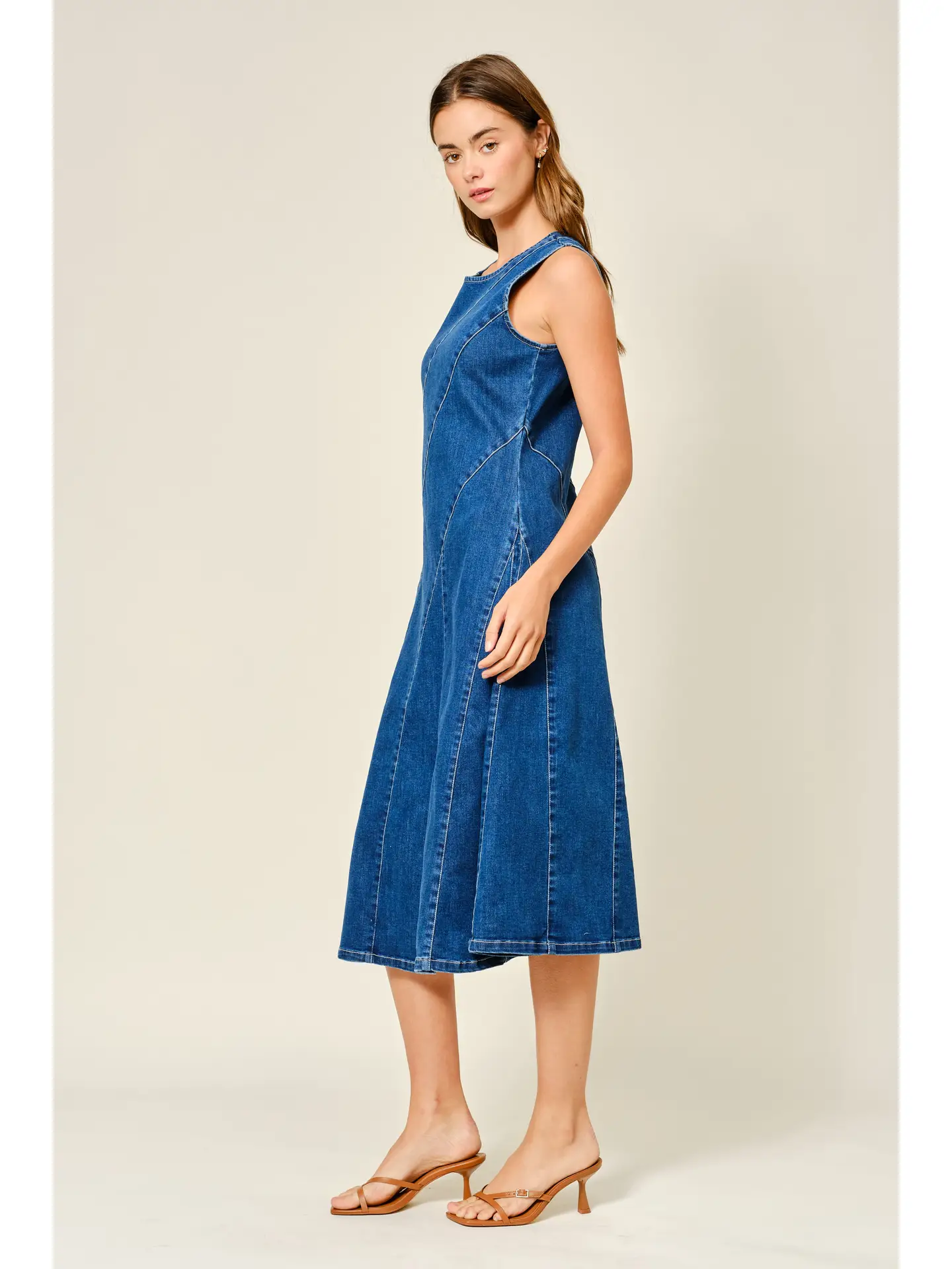 Stretch Mermaid Line Denim Midi Dress