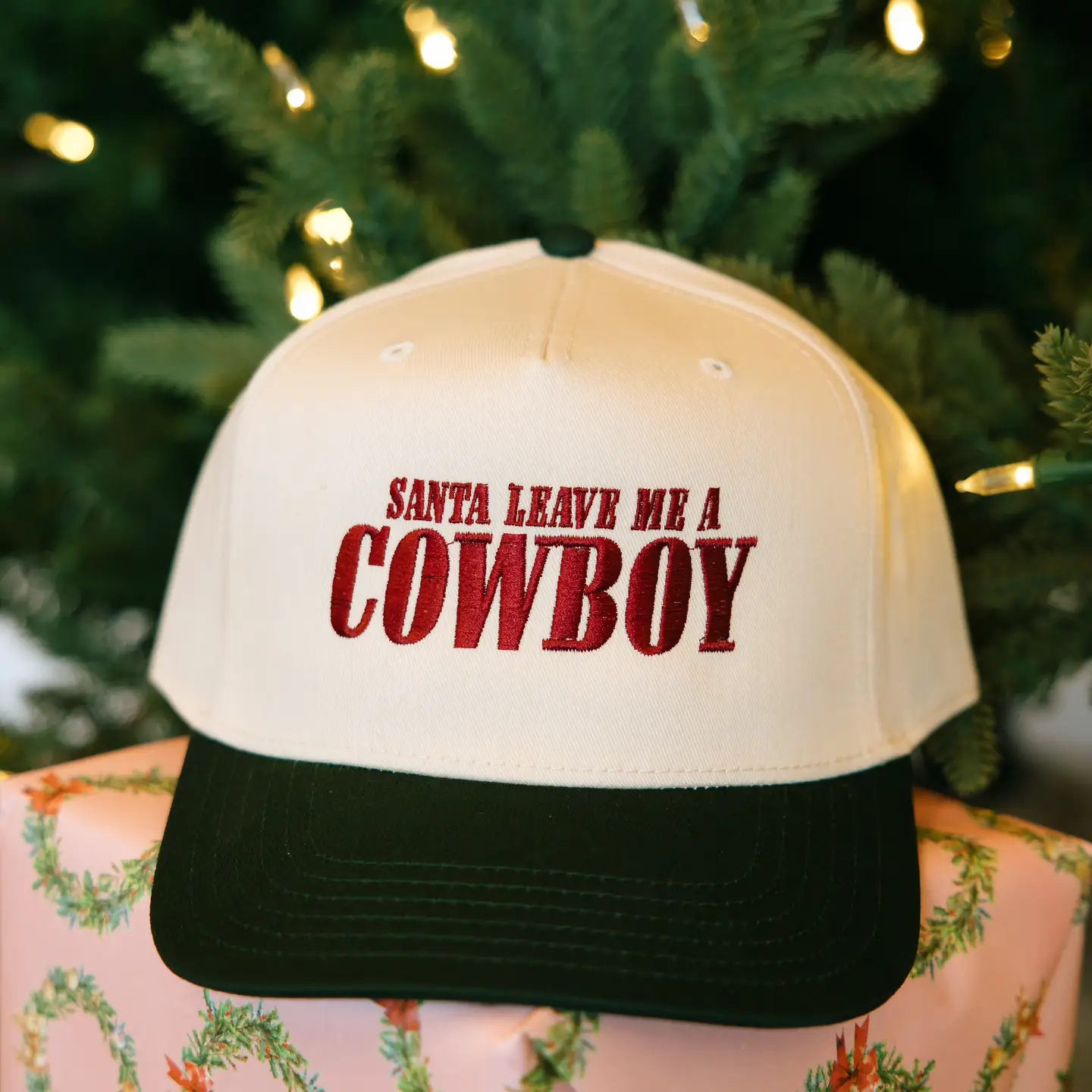 Santa Leave Me A Cowboy- Holiday Hat- Christmas Hat
