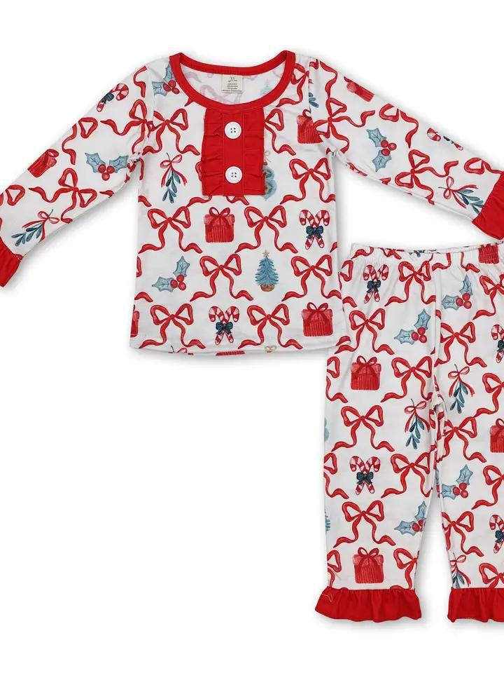 Bow Gift Candy Cane Girls Christmas Bamboo Pajamas