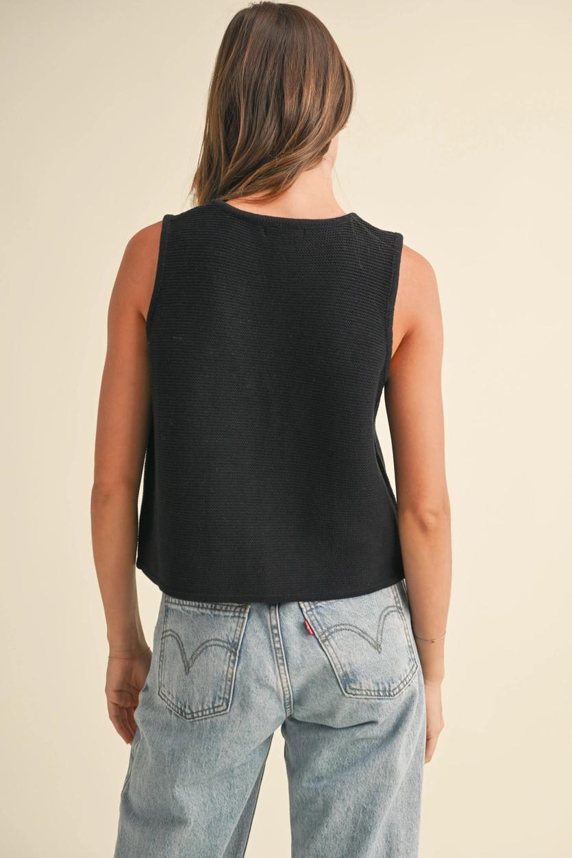 Tied Front Knitted Vest - Black