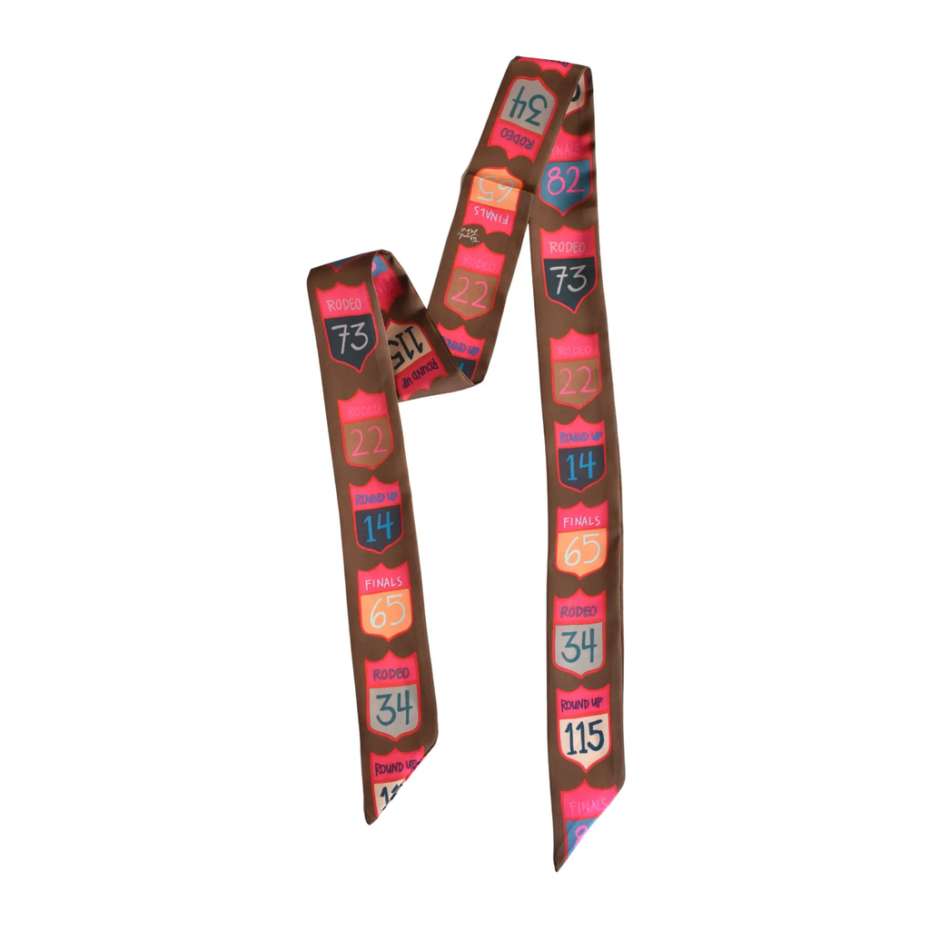 Rodeo Back Numbers Twilly Scarf: Western Rodeo Satin Chiffon Hair & Neck Scarf