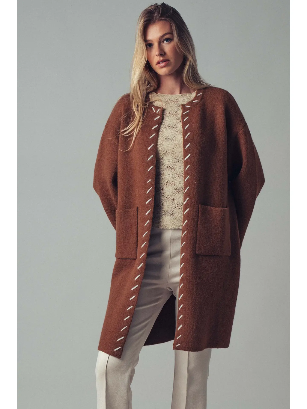 Western Contrast Stitch Boho Coat