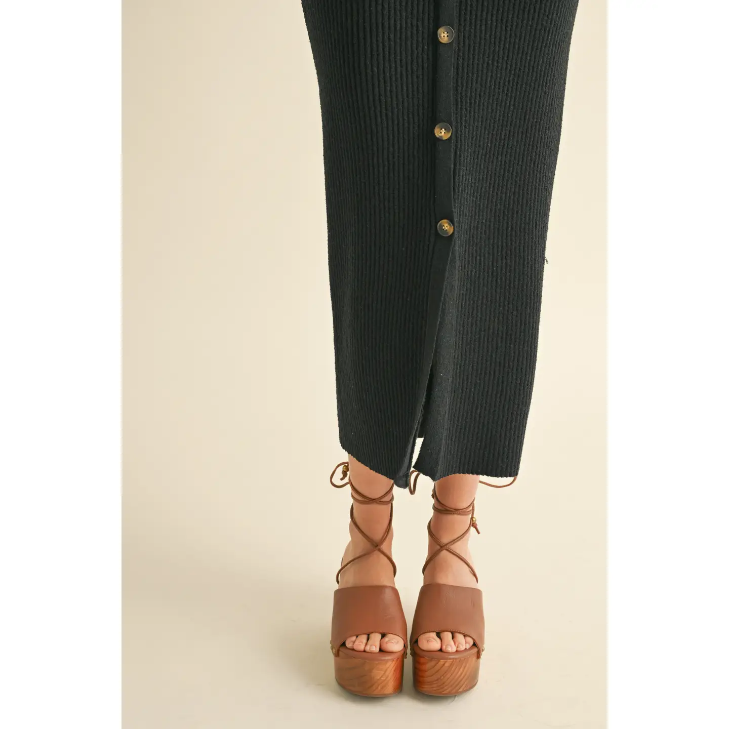 Buttondown Ribbed Knitted Long Dress