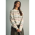 Striped Knit Cardigan with Cord-Textured Collar