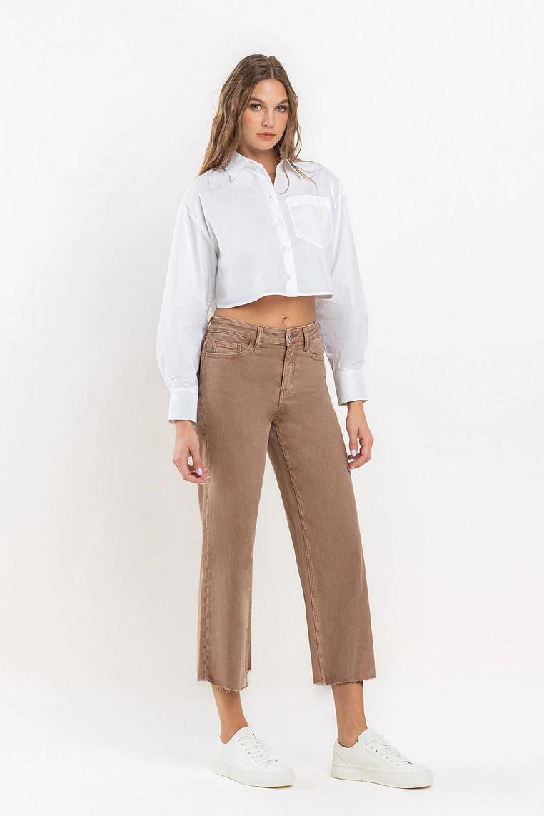 High Rise Crop Wide Leg Jeans - Chocolate Malt