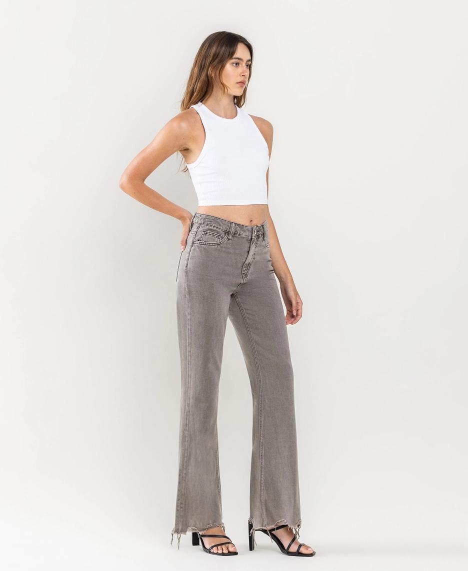 90's Vintage Super High Rise Hem Detail Flare Jeans - Smokey Olive
