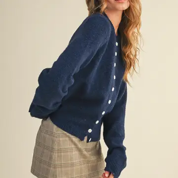 Marled Knit Sweater Cardigan - MIDNIGHT BLUE